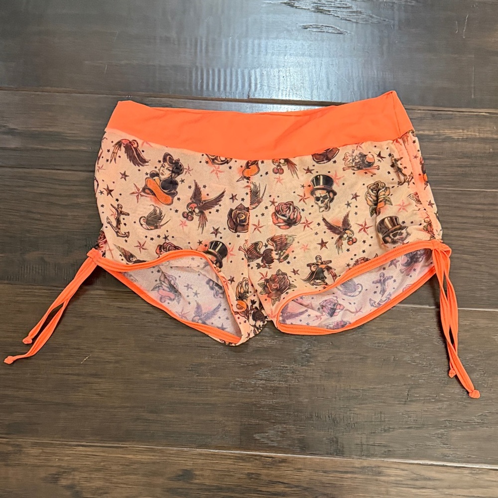 Shorts mesh Neon Orange Patterned Women's